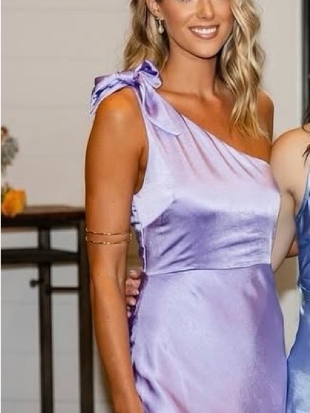 One-Shoulder Lavender Satin Dress With Shoulder Tie